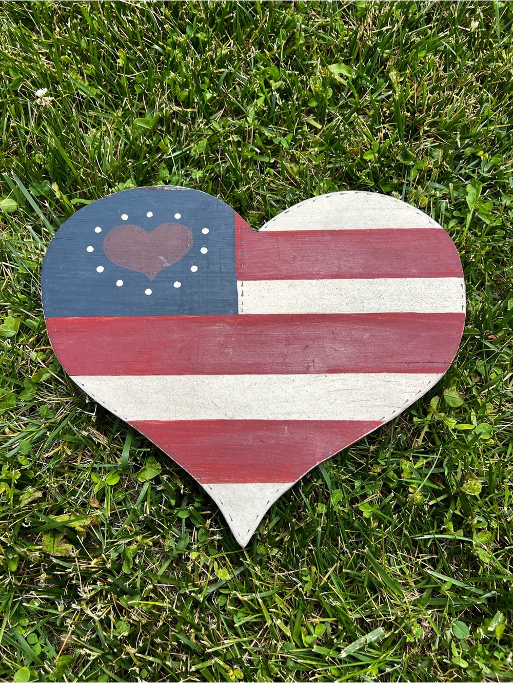 Primitive Americana Wooden Heart Wall Hanging